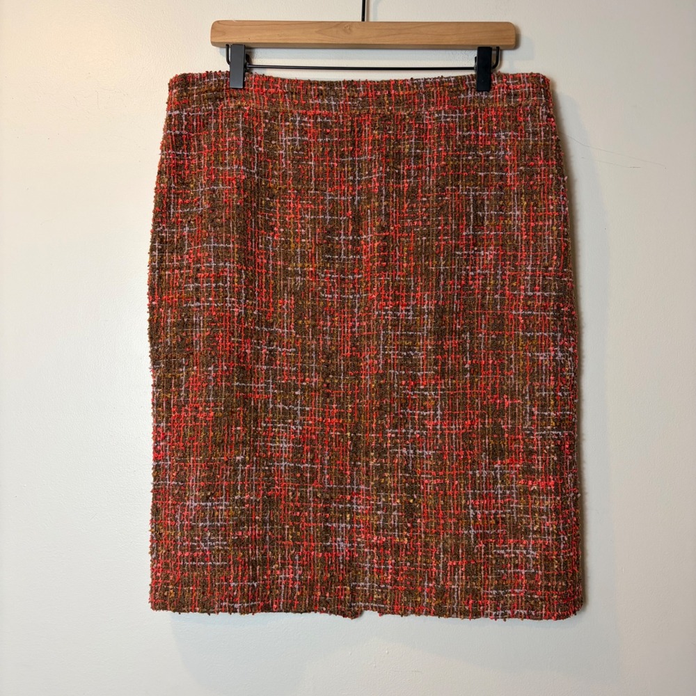 J.Crew No 2 Pencil Skirt Womens 12 Orange Pink Brown Tweed Boucle‎ Wool Blend